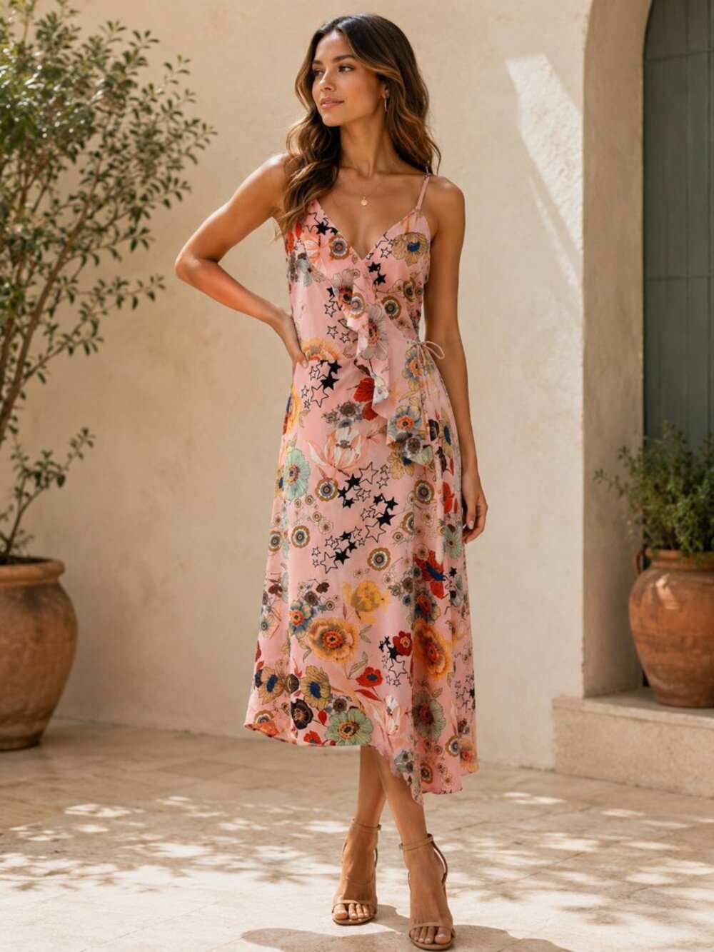 Topshop Floral Wrap Sexy Back Midi Dress Size 6